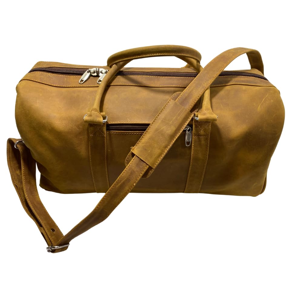 Premium Leather Weekender Duffel Bag with Adjustable Shoulder Strap