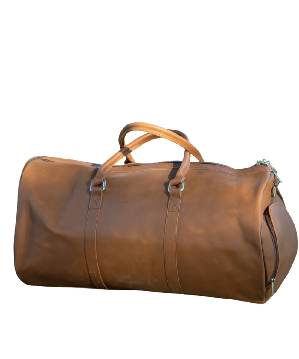 Premium Leather Weekender Duffel Bag with Adjustable Shoulder Strap