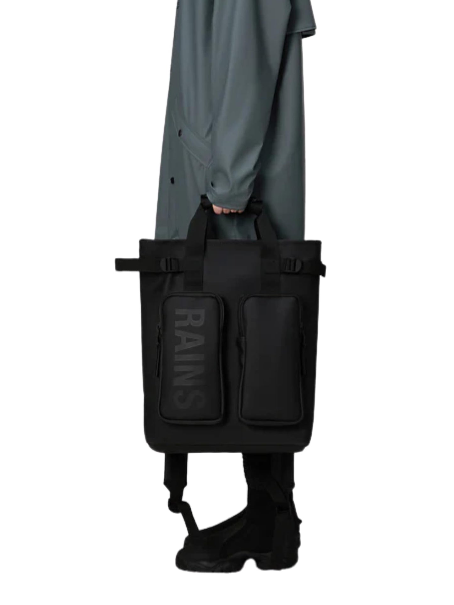RAINS Unisex Black Backpack with Pockets
