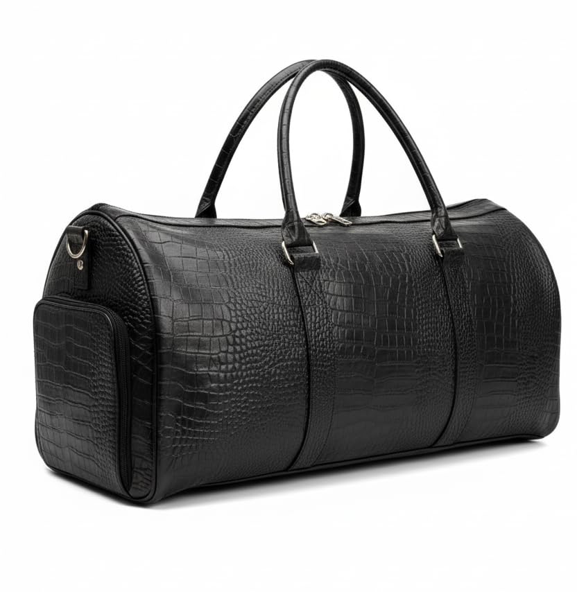 Premium Leather Weekender Duffel Bag with Adjustable Shoulder Strap