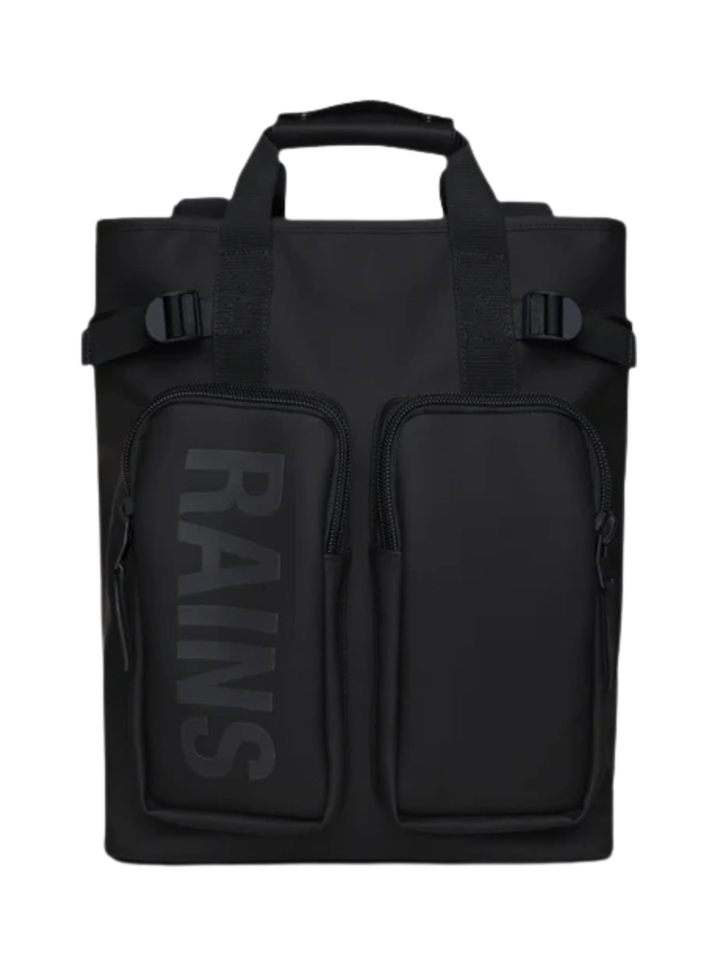 RAINS Unisex Black Backpack with Pockets