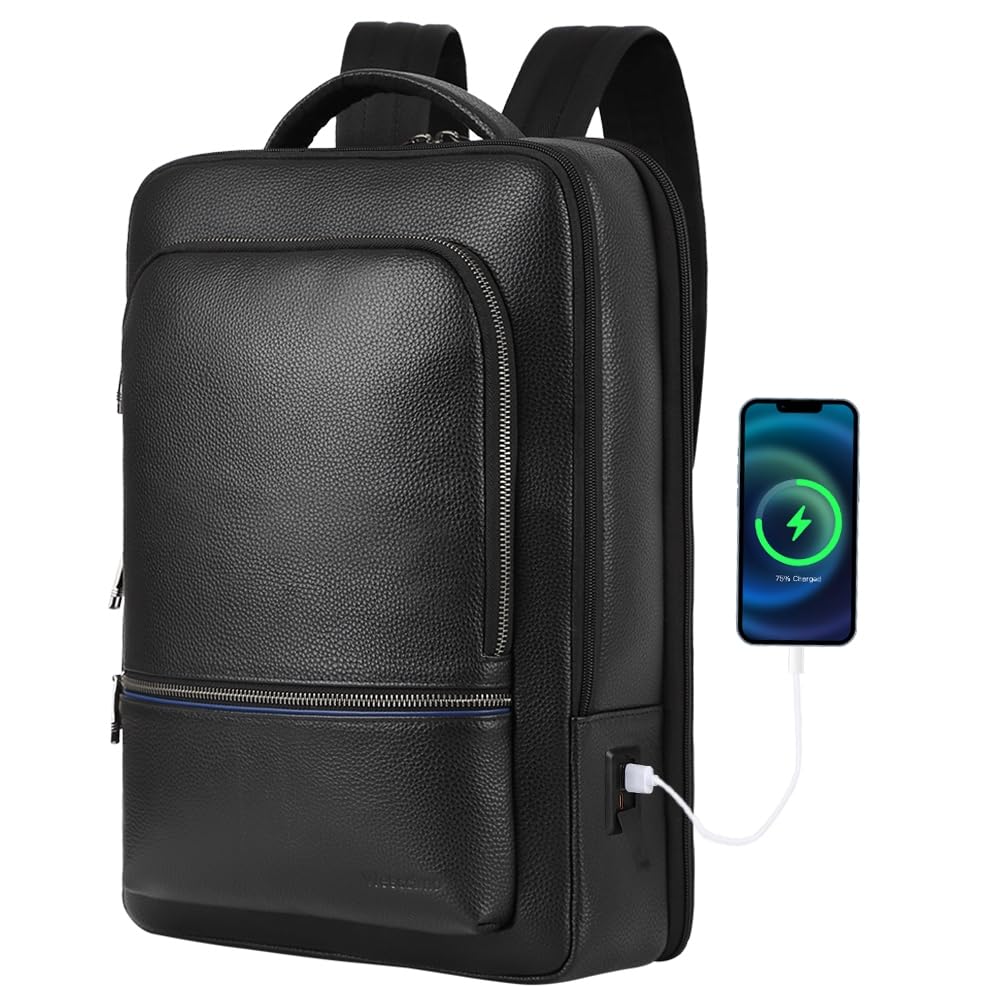 Full-Grain Leather Laptop Backpack for Men and Women