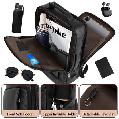 Full-Grain Leather Laptop Backpack for Men and Women