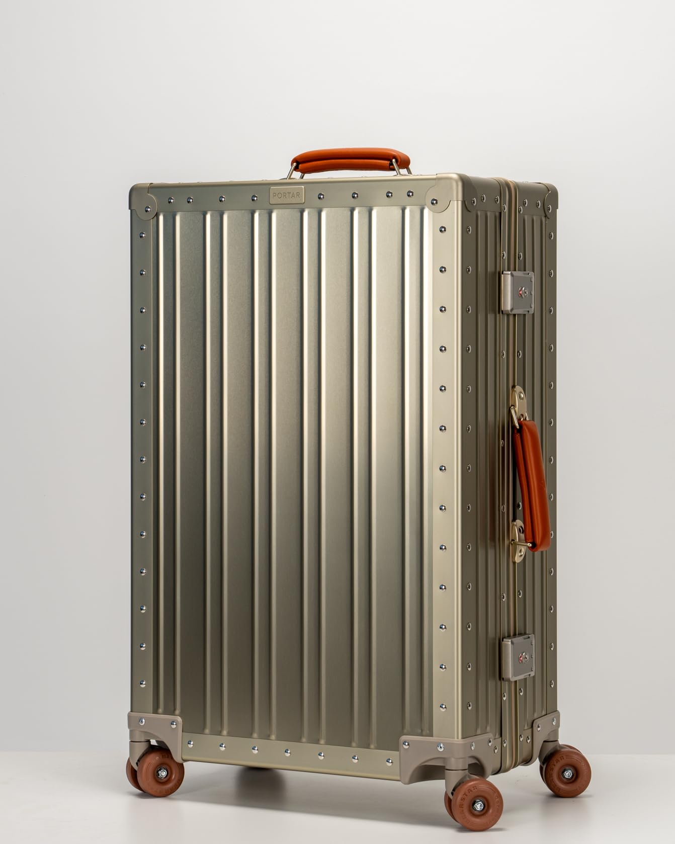 Aluminum Check-In Suitcase with Leather Handles
