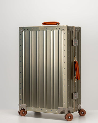 Aluminum Check-In Suitcase with Leather Handles