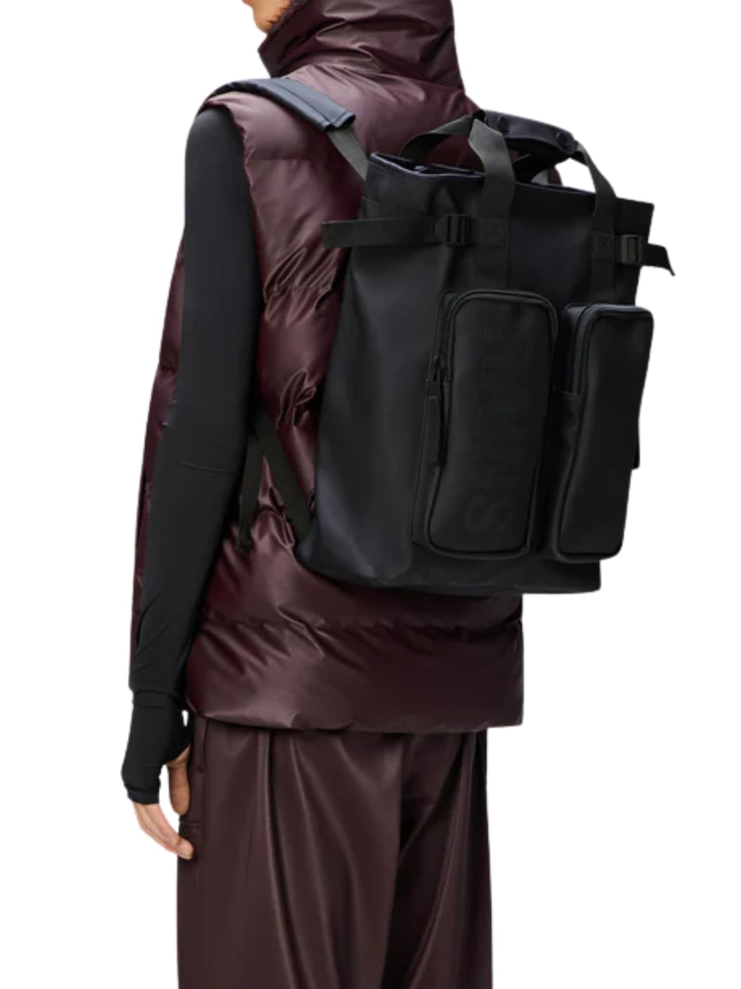 RAINS Unisex Black Backpack with Pockets