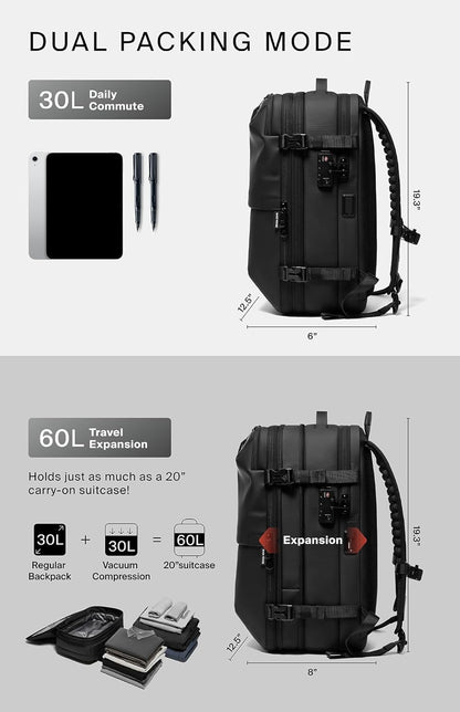 60L Expandable Vacuum Compression Travel Backpack with TSA Lock