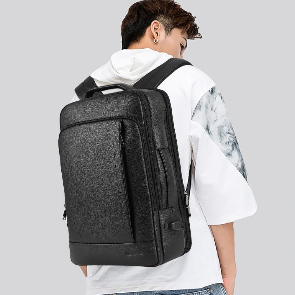 Full-Grain Leather Laptop Backpack for Men and Women