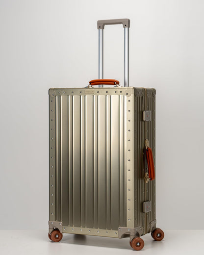 Aluminum Check-In Suitcase with Leather Handles
