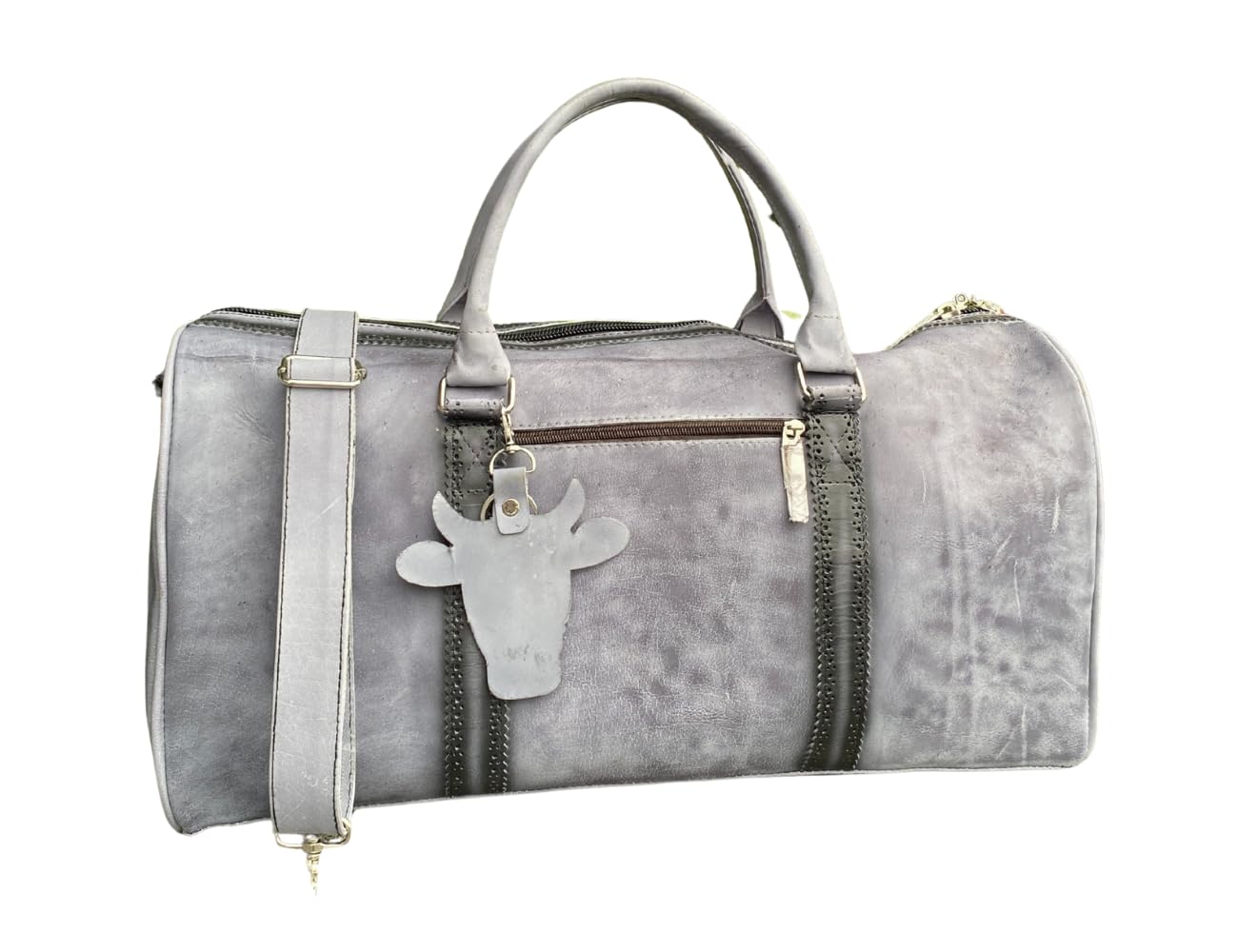 Premium Leather Weekender Duffel Bag with Adjustable Shoulder Strap
