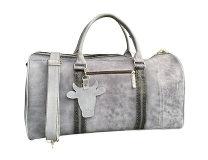 Premium Leather Weekender Duffel Bag with Adjustable Shoulder Strap