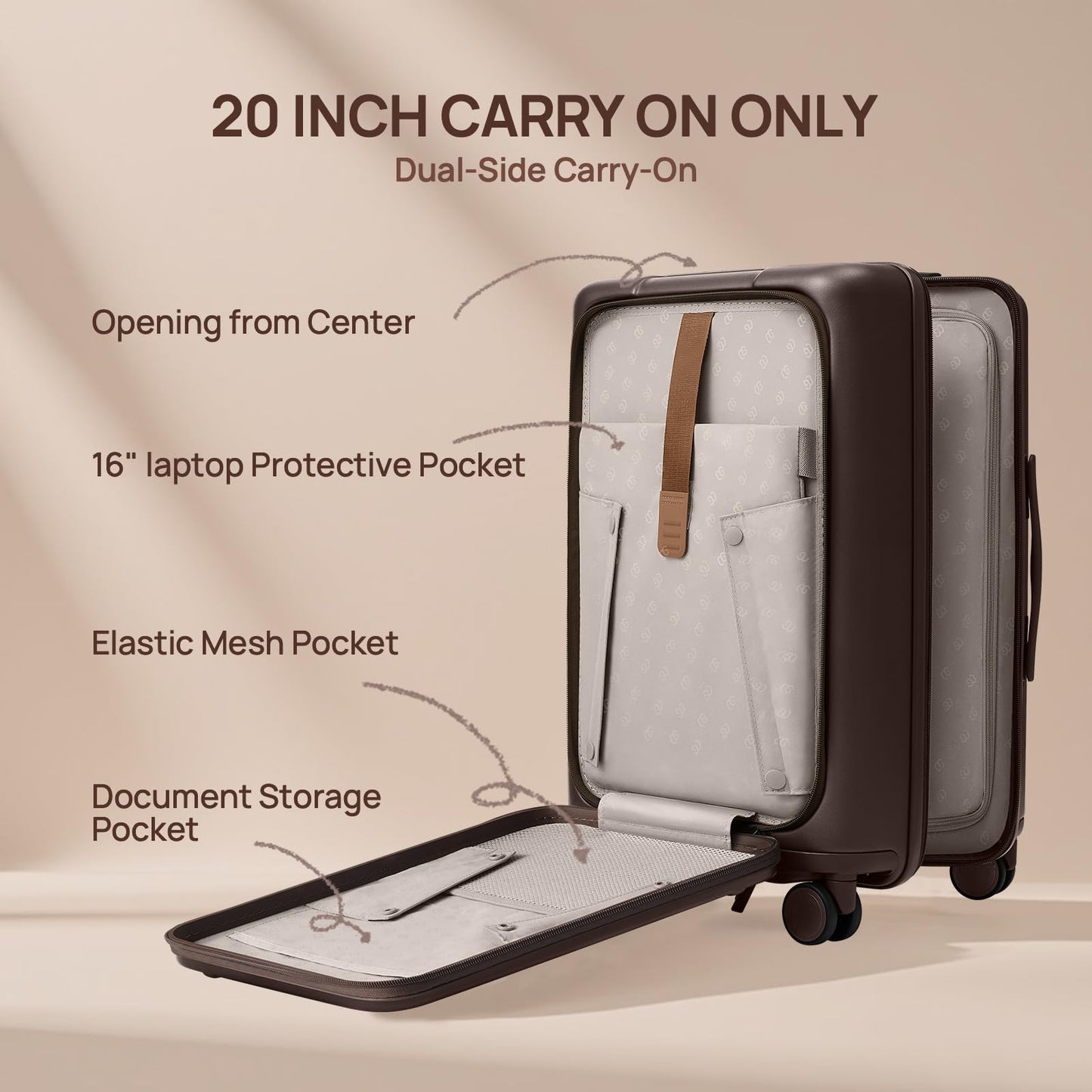 Expandable Carry-On Luggage with Front Compartment and TSA Lock