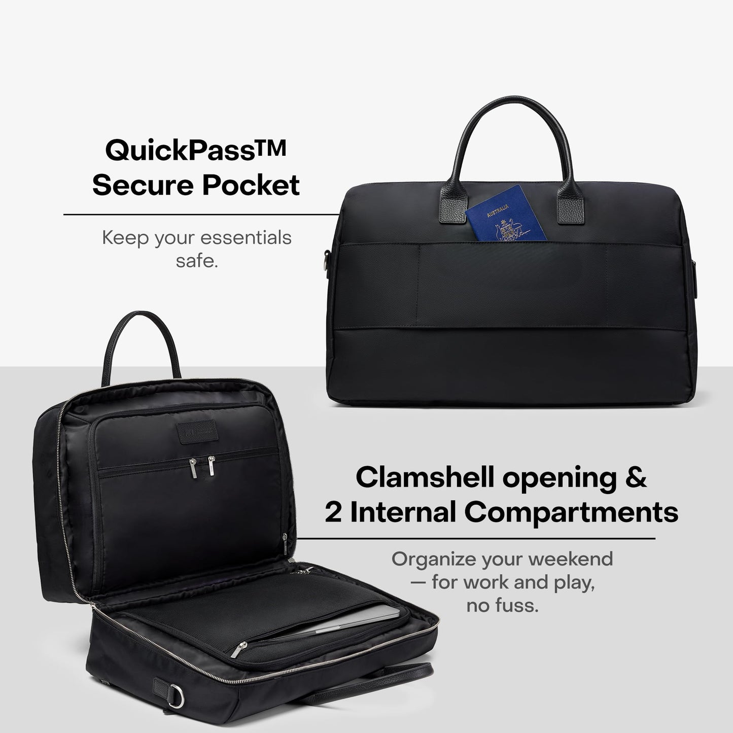 Carry-On Split Weekender Bag with Zipped Pockets and Pass-Through Sleeve