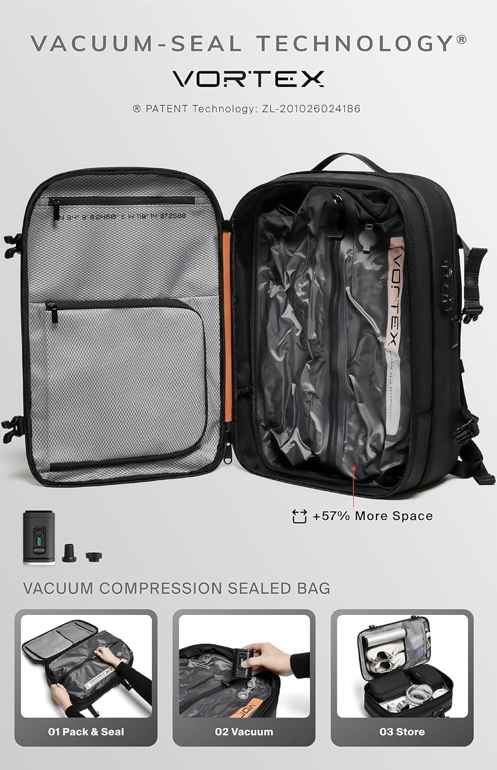 60L Expandable Vacuum Compression Travel Backpack with TSA Lock