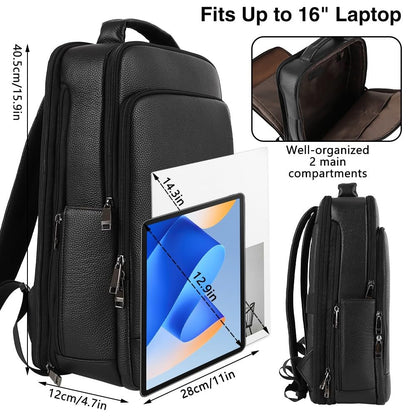 Full-Grain Leather Laptop Backpack for Men and Women