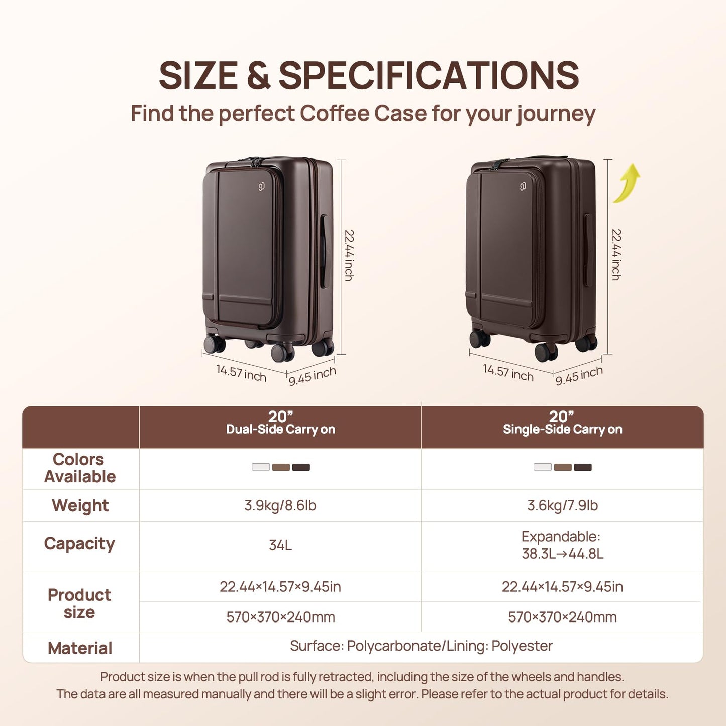 Expandable Carry-On Luggage with Front Compartment and TSA Lock