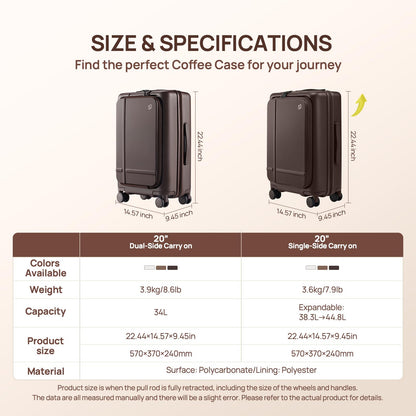 Expandable Carry-On Luggage with Front Compartment and TSA Lock