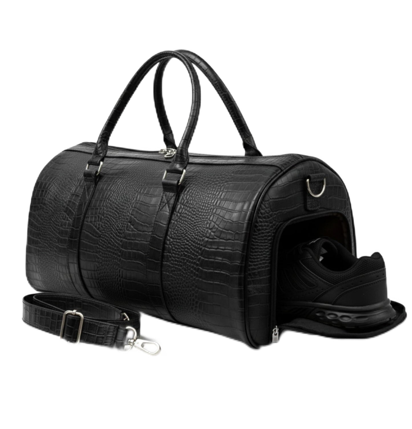 Premium Leather Weekender Duffel Bag with Adjustable Shoulder Strap