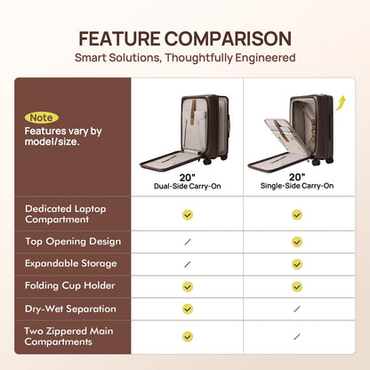 Expandable Carry-On Luggage with Front Compartment and TSA Lock