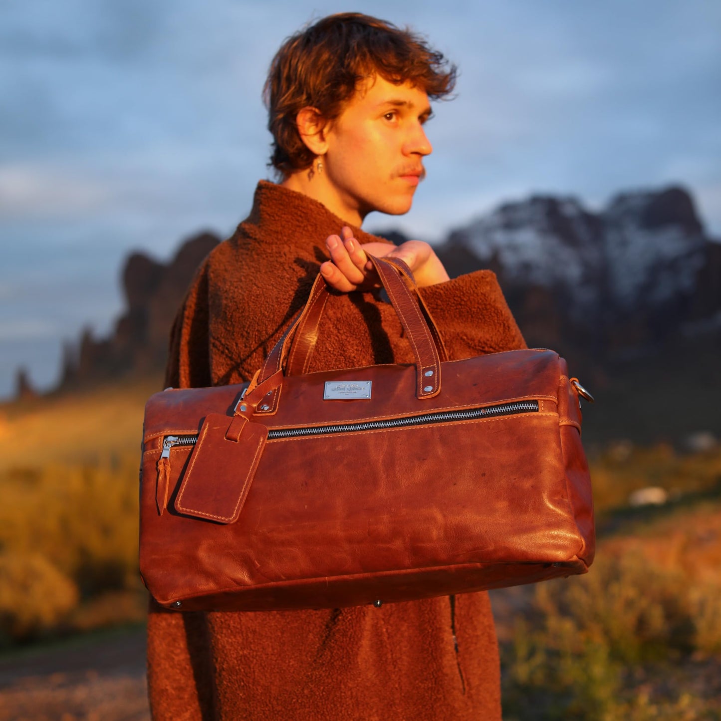Handmade Full-Grain Leather Weekender Duffel Bag