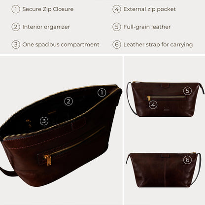 Leather Toiletry Bag for Travel and Daily Essentials