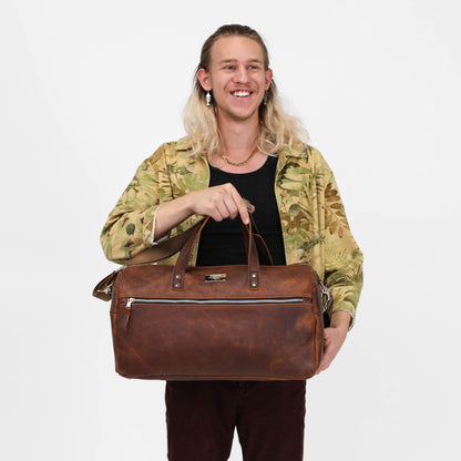 Handmade Full-Grain Leather Weekender Duffel Bag