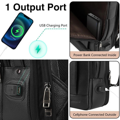 Full-Grain Leather Laptop Backpack for Men and Women