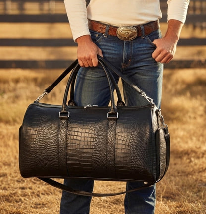 Premium Leather Weekender Duffel Bag with Adjustable Shoulder Strap