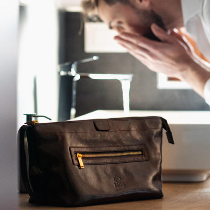 Leather Toiletry Bag for Travel and Daily Essentials