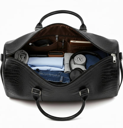 Premium Leather Weekender Duffel Bag with Adjustable Shoulder Strap