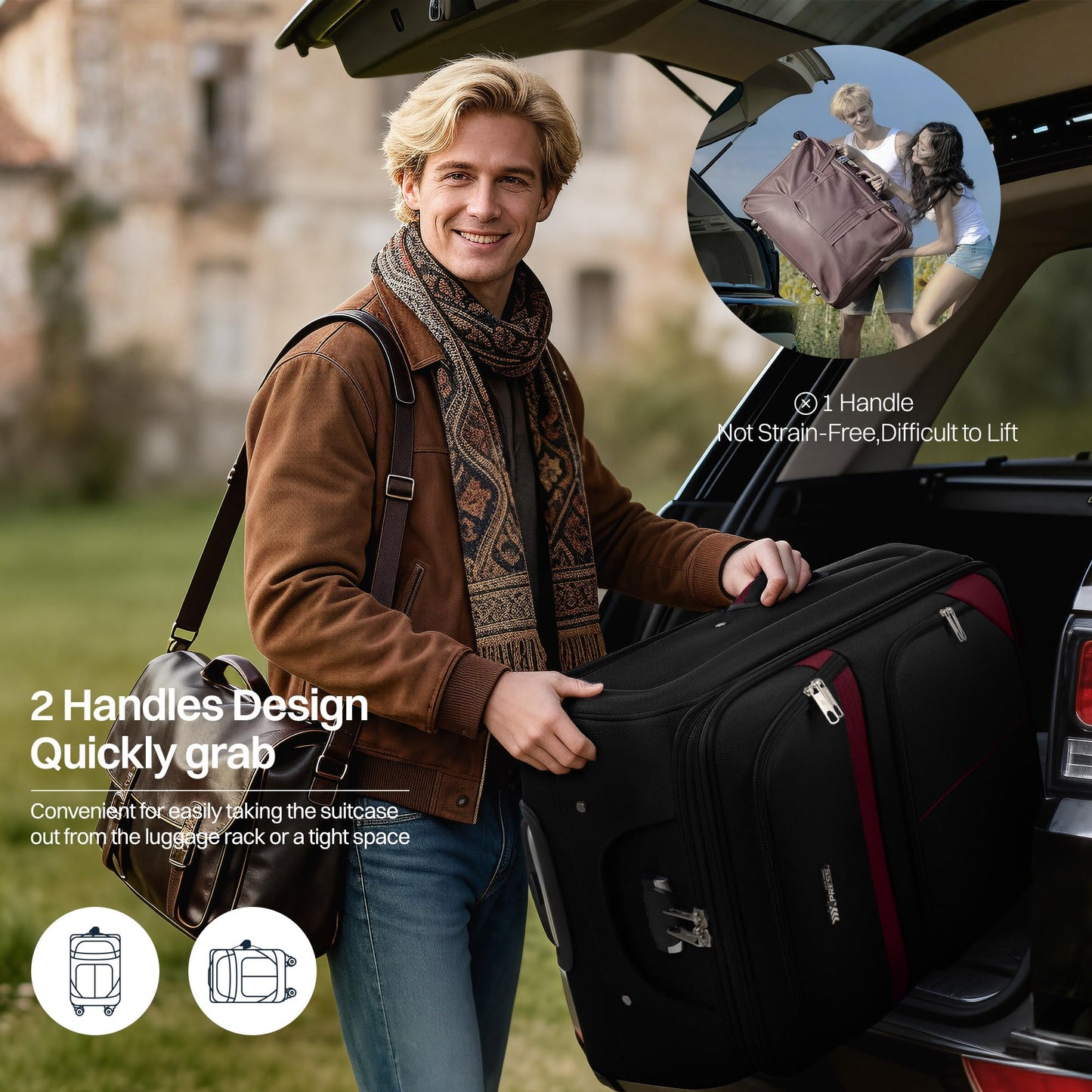 3-Piece Expandable Softside Luggage Set with Spinner Wheels and Lock