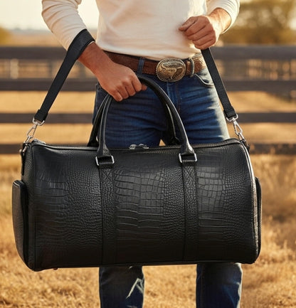 Premium Leather Weekender Duffel Bag with Adjustable Shoulder Strap
