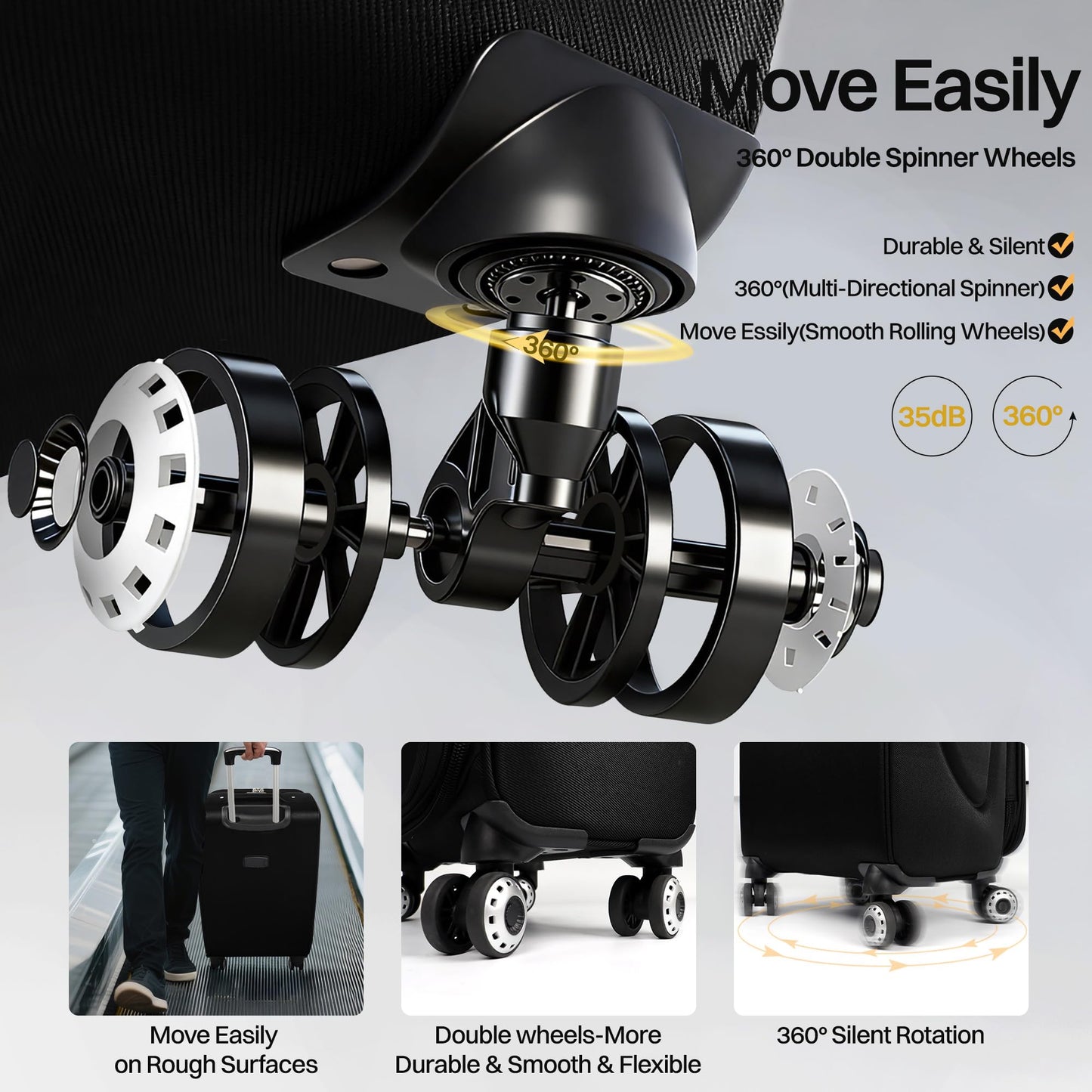 3-Piece Expandable Softside Luggage Set with Spinner Wheels and Lock