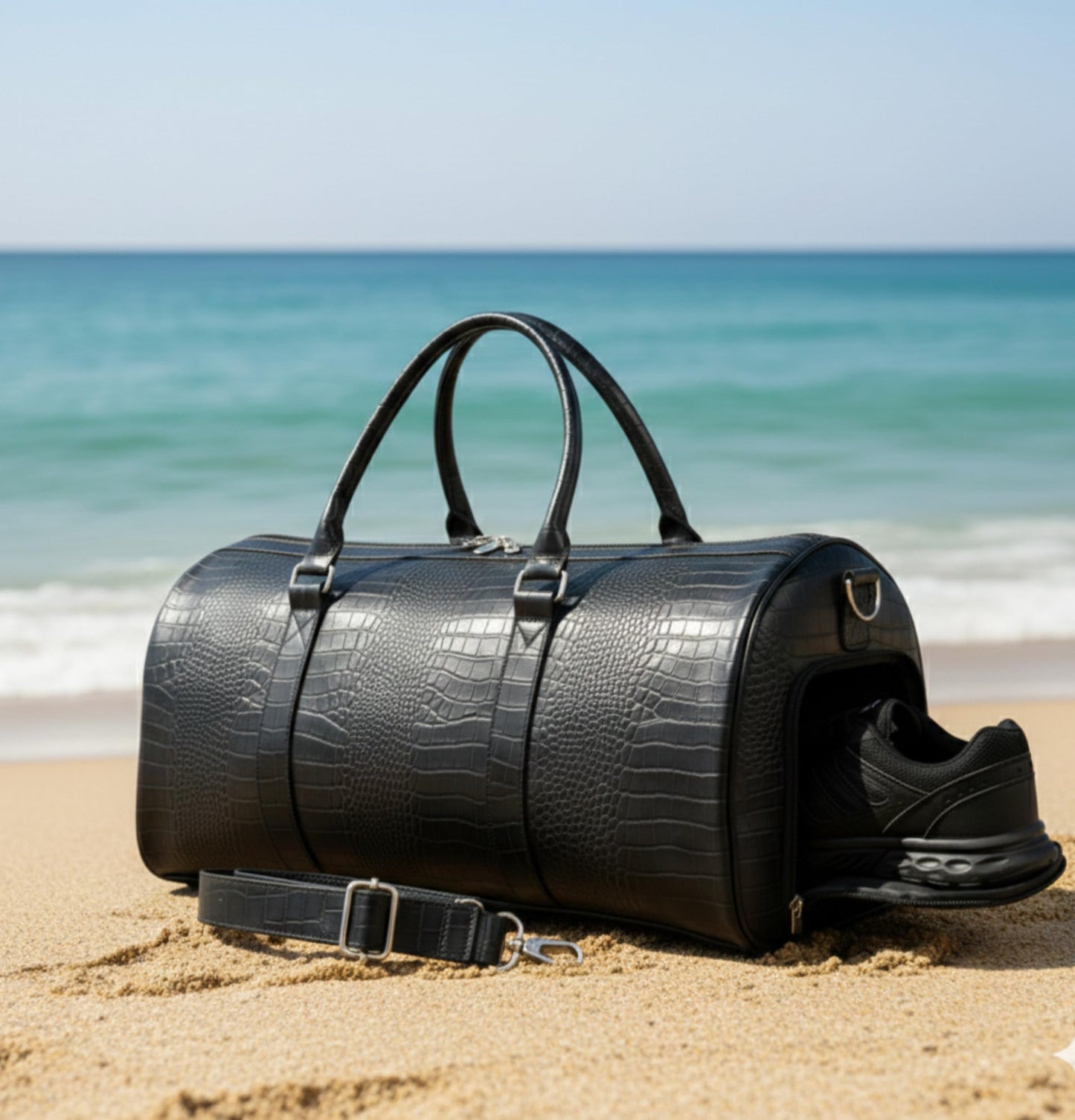 Premium Leather Weekender Duffel Bag with Adjustable Shoulder Strap
